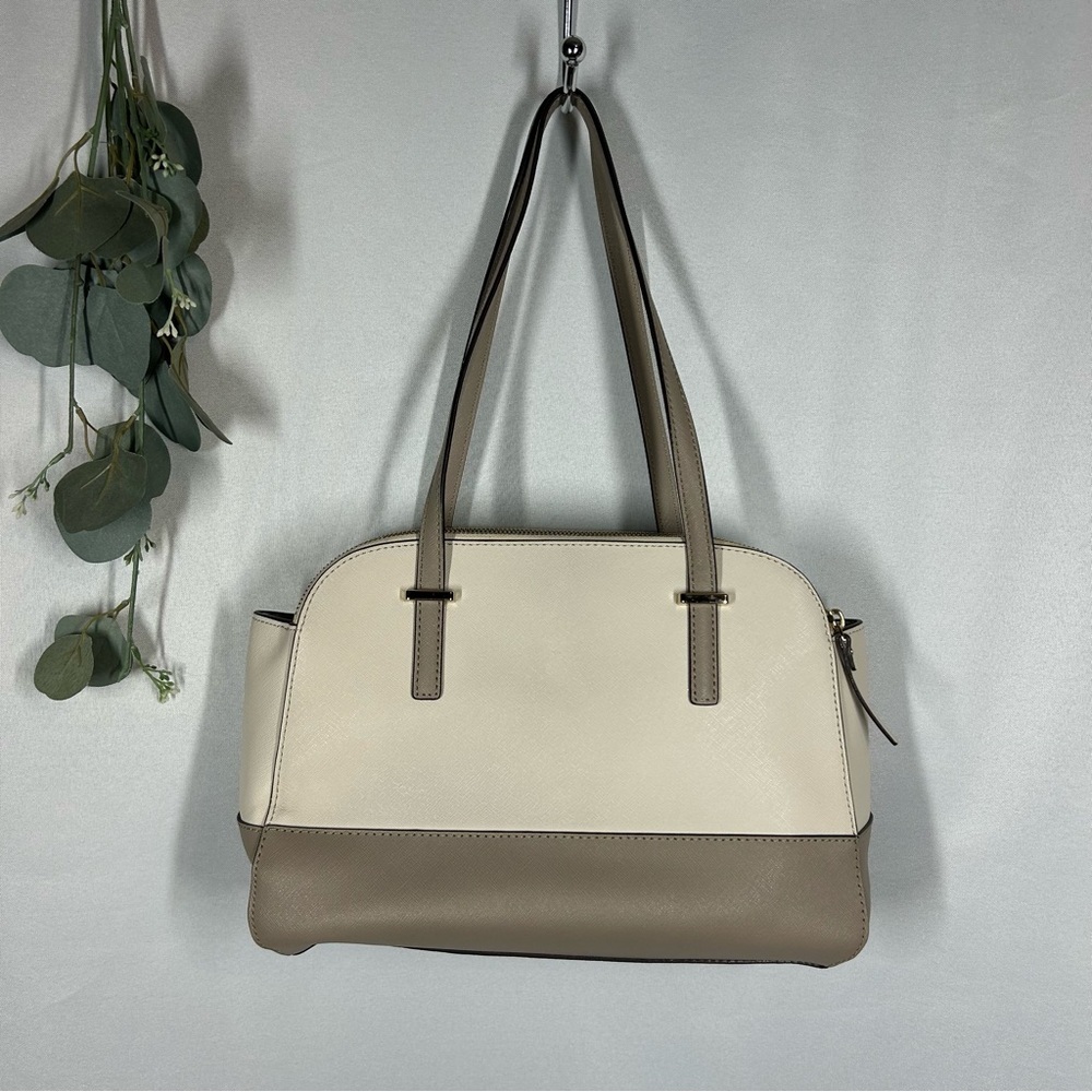 Kate Spade | Leather Shoulder Bag Purse Beige Brown White Minimalist Handbag - Picture 5 of 16